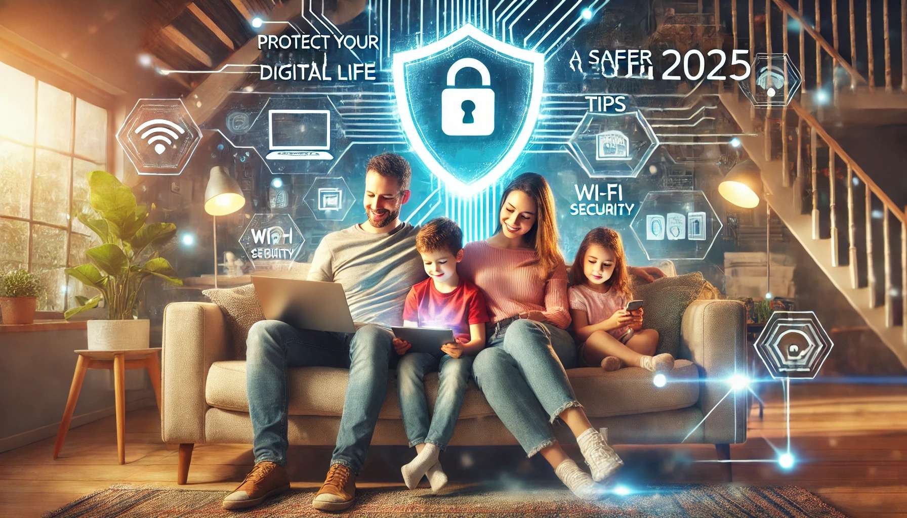 Family sitting in the couch