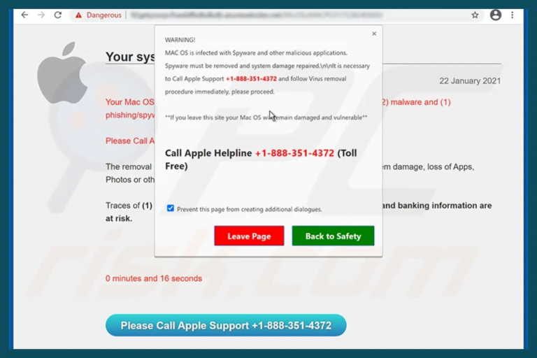 Mac OS Phishing Scam PopUp