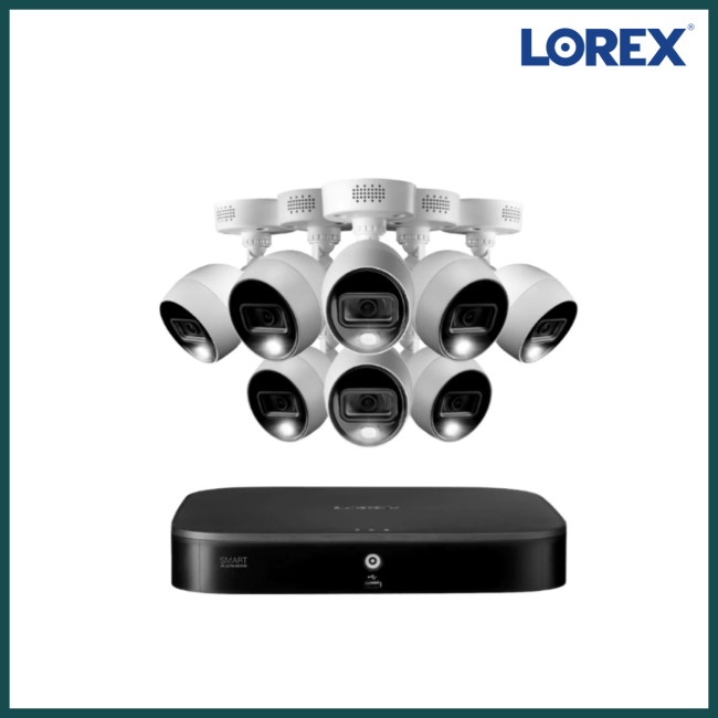 Lorex 4K 8-Channel Wired DVR System with Eight Active Deterrence Cameras (OPEN BOX) + GOINSTA REPAIRS INSTALLATION