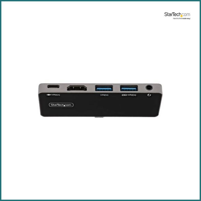 StarTech.com USB-C multiport adapter (5Gbps) with DP 1.4 Alt Mode | 4K 60Hz HDMI 2.0 (HDR)| 3-Port USB 3.1 Gen 1 Hub w/ 2xUSB-A (1x fast charge) and 1xUSB-C (Data or PD)/TRRS Audio - Built-in USB-C host connector for direct connection to tablets and laptops (iPad Pro/Surface Pro 7/Google Pixelbook) - USB bus powered or USB Type-C laptop power adapter - USB C mini dock w/ 100W Power Delivery 3.0 Pass Through (8W for docking station + up to 92W charging) - Auto driver setup - Windows/macOS/iPadOS/Chrome OS