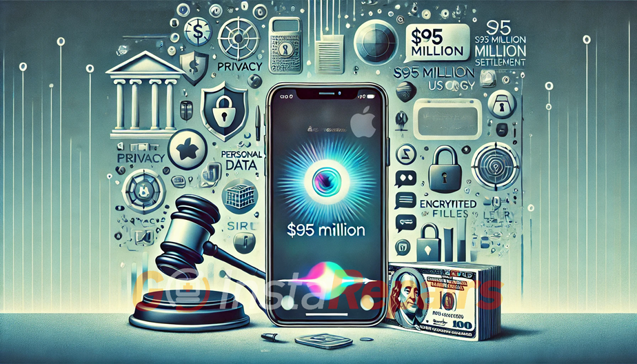 Apple lawsuit %95m mobile phone in the middle with a similar siri logo