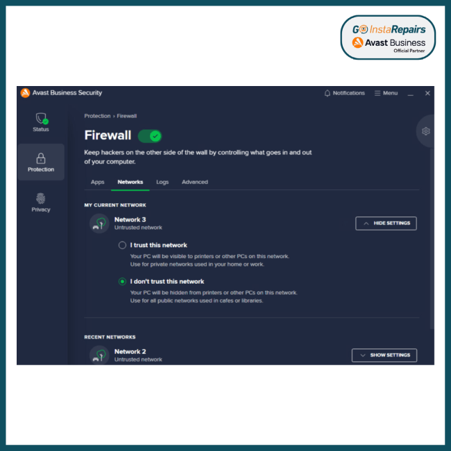 Avast Ultimate Business Firewall interface
