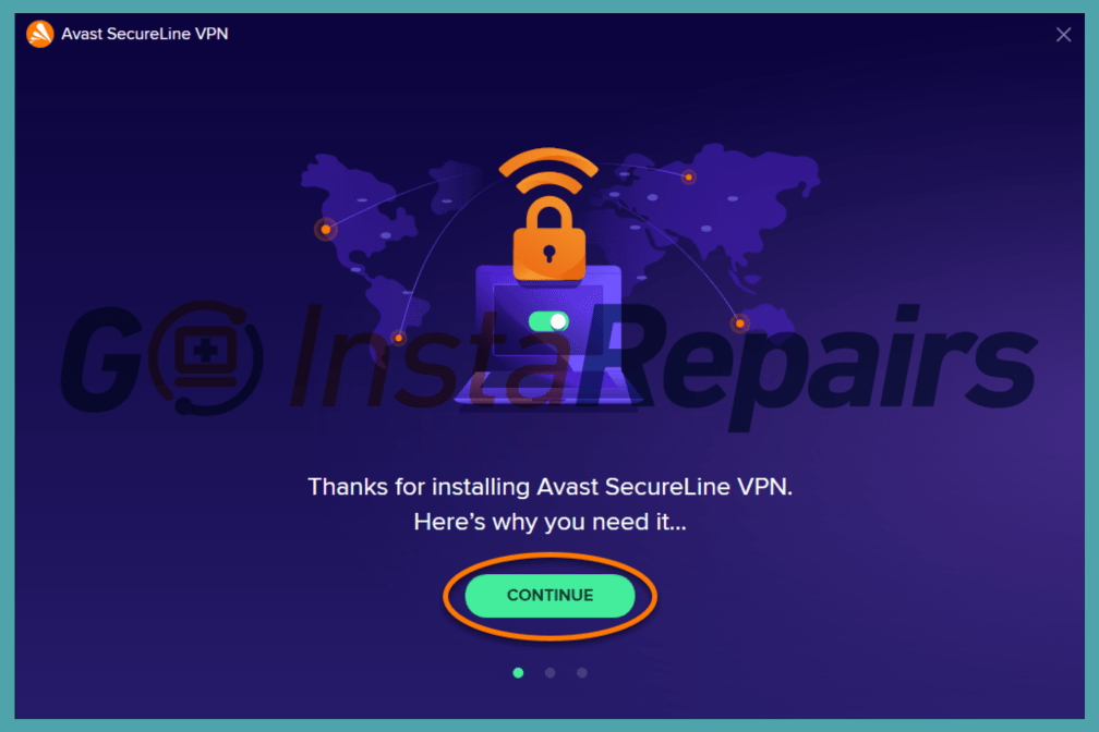 Avast Secure Line installation wizard continue