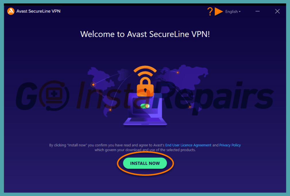 Avast Secure Line installation wizard