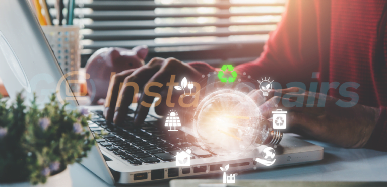 Technology & Global Warming Laptop user and Nature