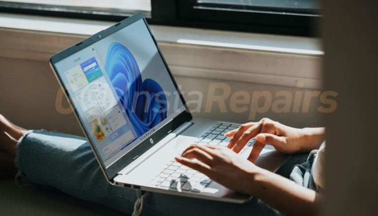 person using Windows 11 computer on lap