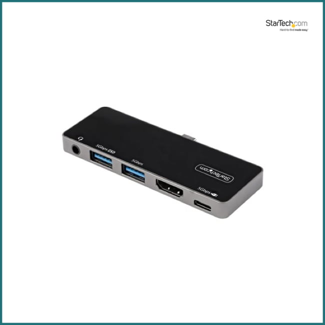 StarTech.com USB C Multiport Adapter - USB-C Mini Dock - USB-C to 4K 60Hz HDMI 2.0 - With 100W Power Delivery Pass-Through Charging - 3-Port USB 3.0 Hub - Audio - USB Type-C Multiport Adapter - USB-C Travel Dock