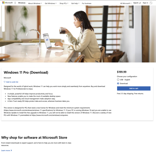 Windows 11 Microsoft Store price