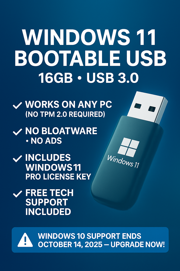 Windows 11 Bootable USB (16GB • USB 3.0) – Works on Any PC